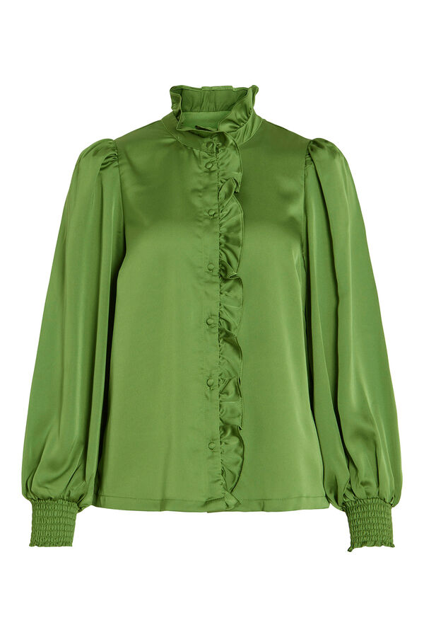 Vila Blusa satinada con volantes Verde oscuro