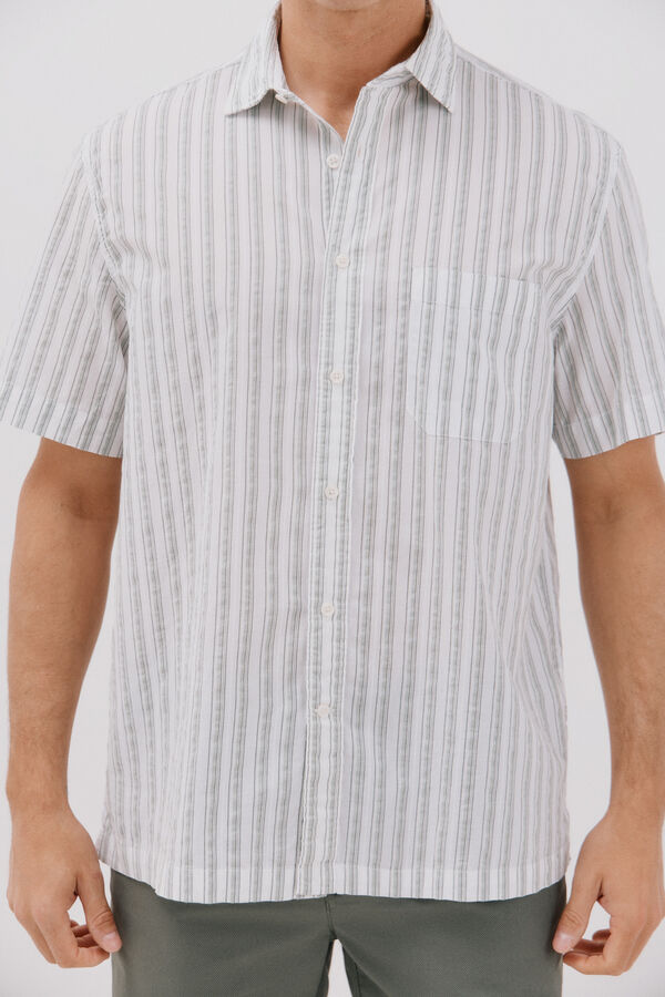 Cortefiel Camisa riscas de manga curta Verde