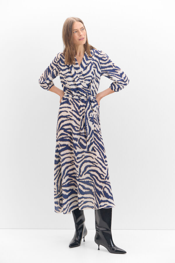 Cortefiel Vestido falda plisada Estampado azul