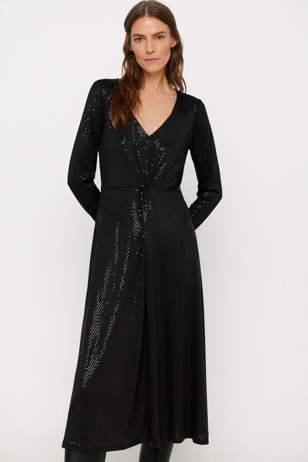 Cortefiel Vestido punto lentejuelas Negro