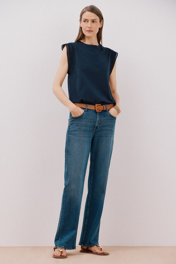 Cortefiel T-shirt crochet mangas Azul