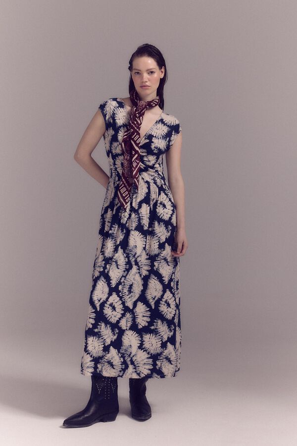 Slowlove Vestido punto estampado frunce Estampado azul