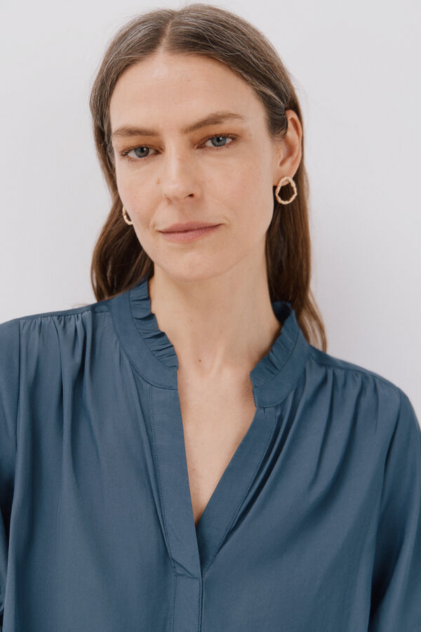 Cortefiel Blusa satinada manga corta Azul oscuro