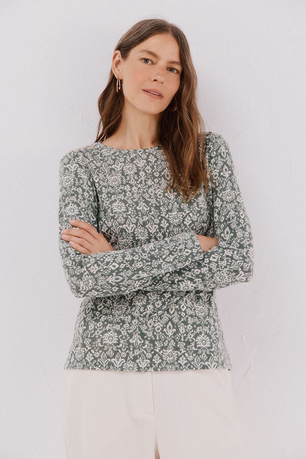 Cortefiel Camiseta caja botones Estampado gris