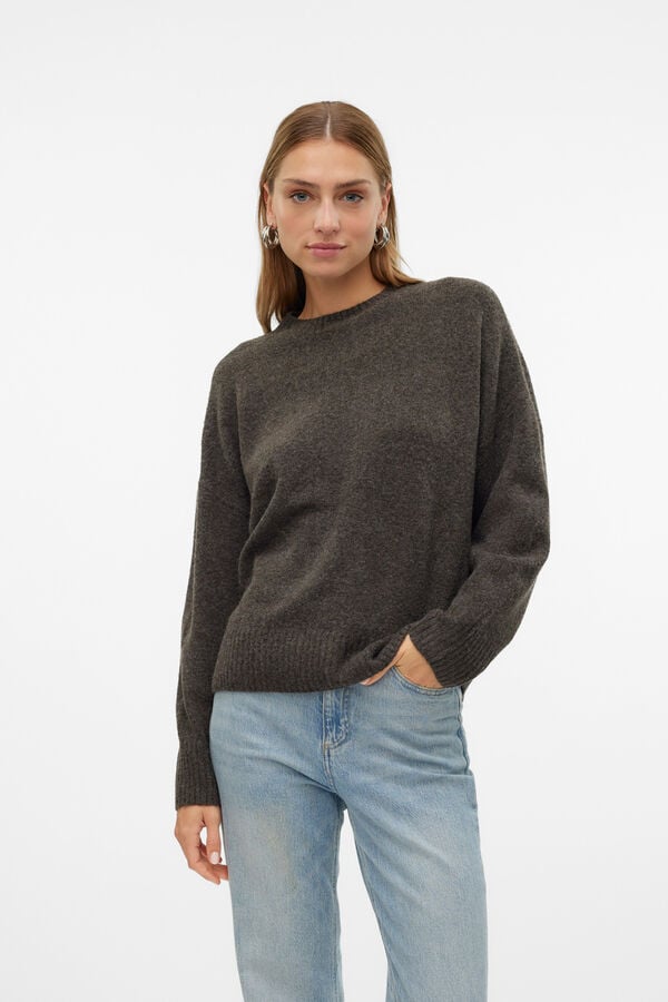 Vero Moda Jersey de punto cuello redondo Marr&oacute;n oscuro