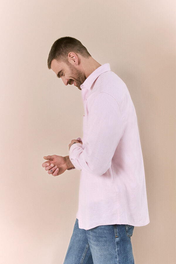 OOTO Camisa algod&oacute;n lino rayas Rosa