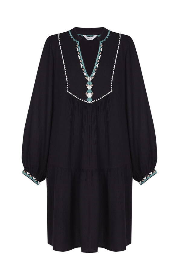 Cortefiel Vestido curto bordado Preto