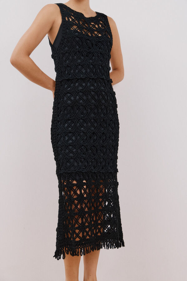 Cortefiel Vestido crochet Preto