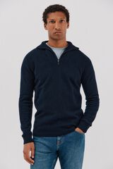 Cortefiel Jersey lana lambswool cuello abierto cremallera Azul marino