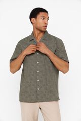 Cortefiel Camisa estampada tejido flam&eacute; Verde