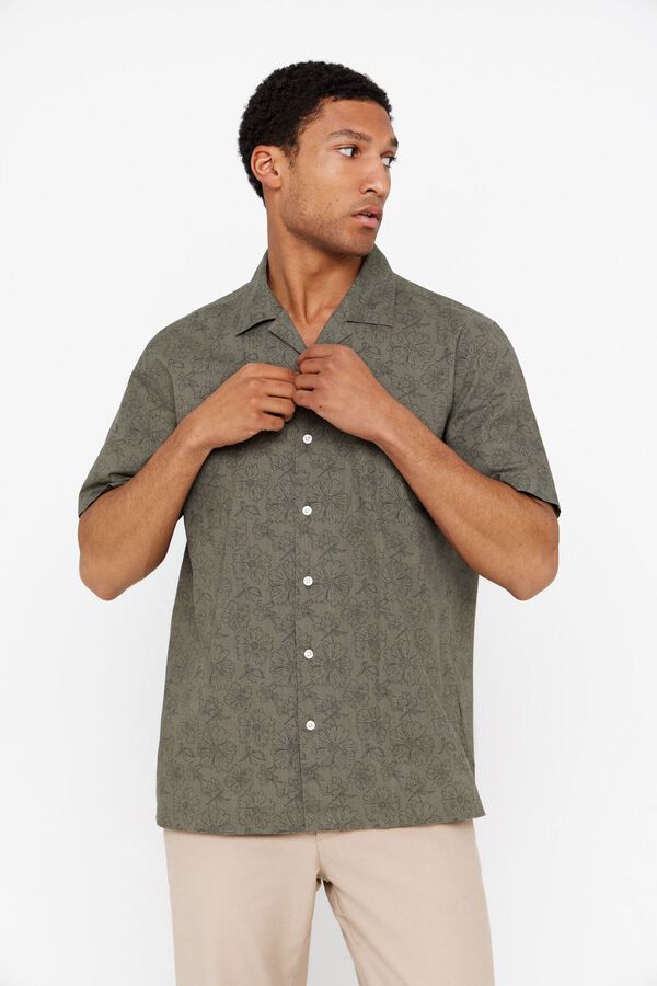 Cortefiel Camisa estampada tejido flam&eacute; Verde