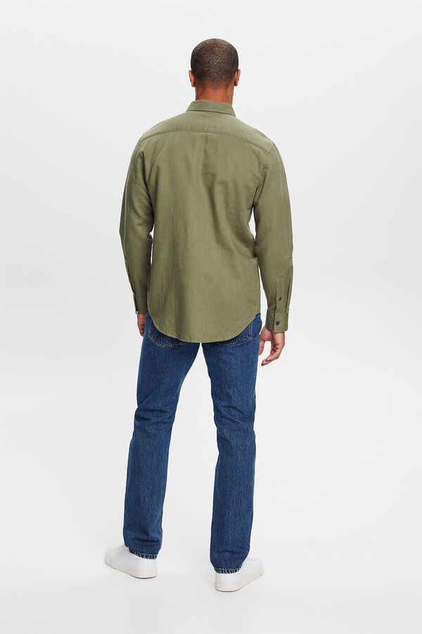 Esprit Camisa básica regular fit con lino Kaki