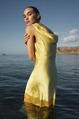 Selected Femme Vestido largo satinado Amarillo