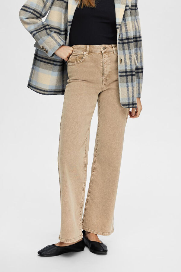 Selected Femme Pantal&oacute;n vaquero en color tostado de cintura alta y pierna ancha Blanco