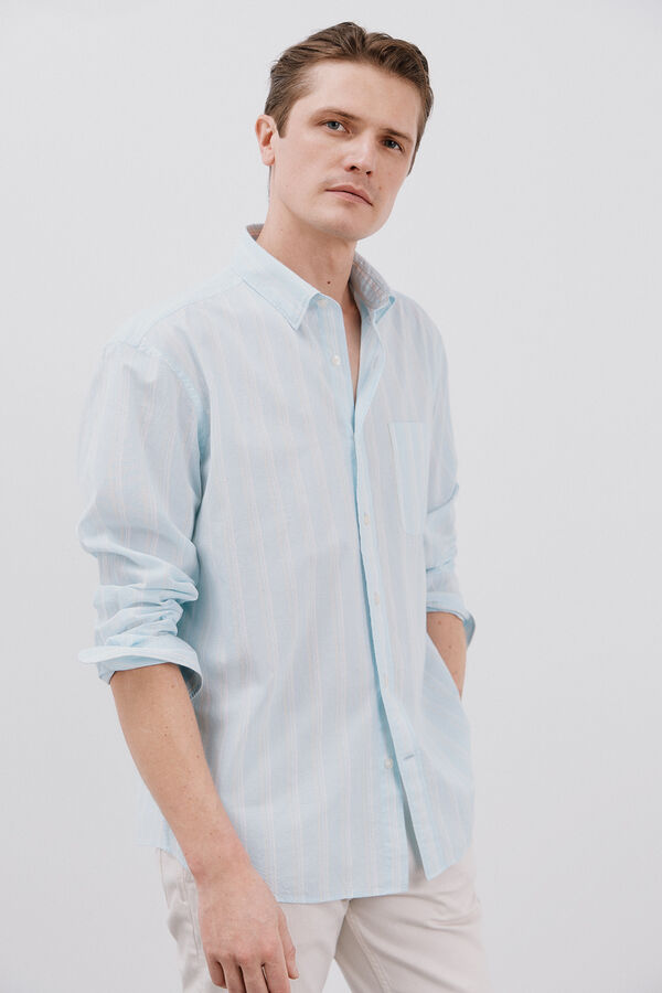 Cortefiel Camisa seersucker rayas Azul