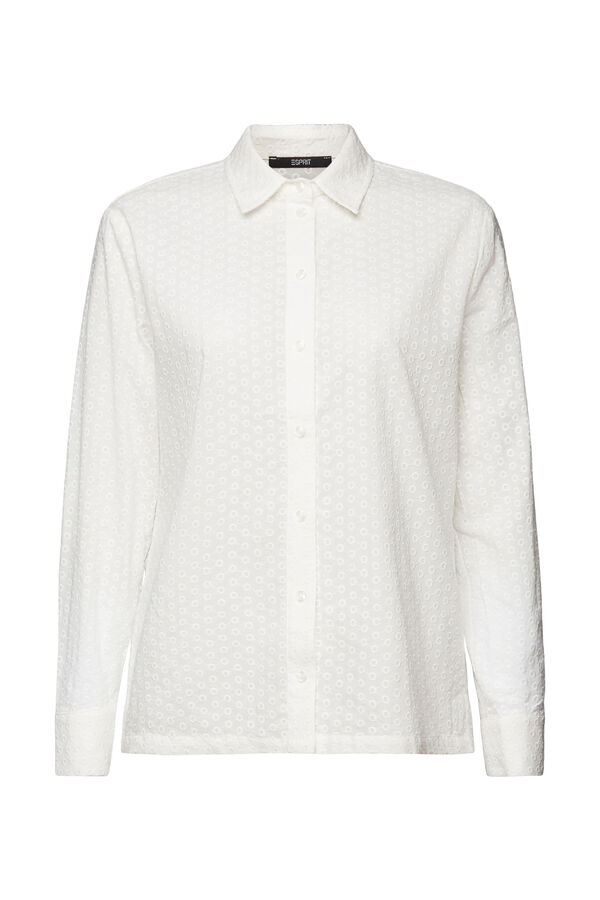 Cortefiel Camisa bordada algodão loose fit Branco