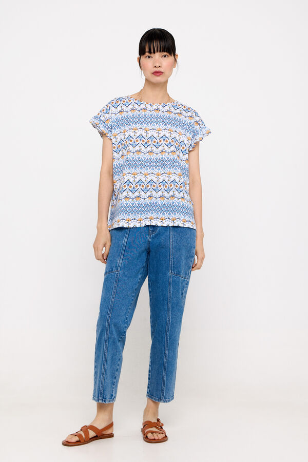 Cortefiel T-shirt b&aacute;sica folhos Azul