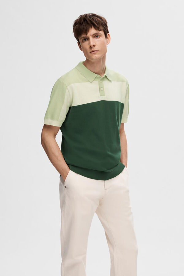 Selected Polo multicolor de malha de manga curta 100% algod&atilde;o org&acirc;nico. Verde