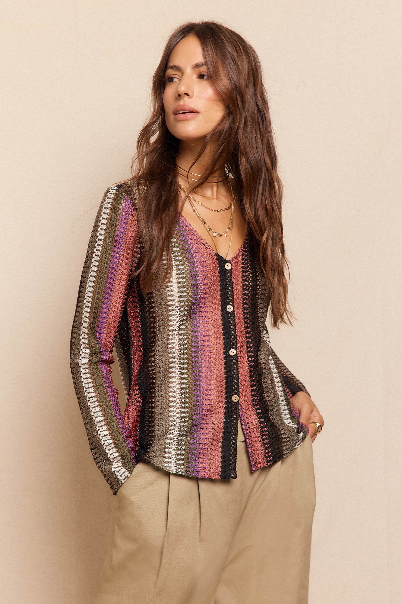 Slowlove Top botones estructura rayas