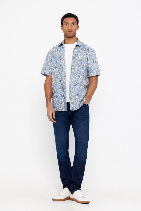 Cortefiel Camisa estampada tejido flam&eacute; Azul