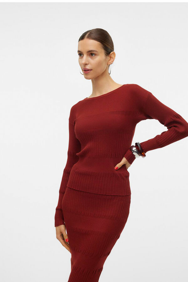 Vero Moda Top de punto cuello barco Marr&oacute;n oscuro