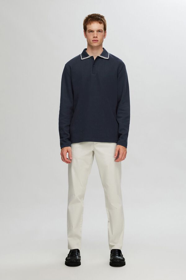 Selected Polo de manga larga confeccionado 100% con algodón orgánico. Azul marino