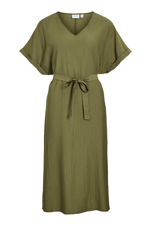 Vila Vestido midi manga 2/4 com viscose Verde