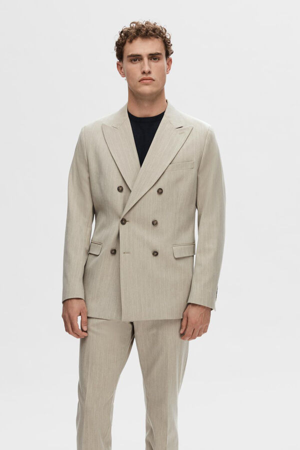 Selected Americana Slim Fit con raya diplomática confeccionada con materiales reciclados Marrón