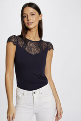 Morgan T-shirt manga curta com renda Azul