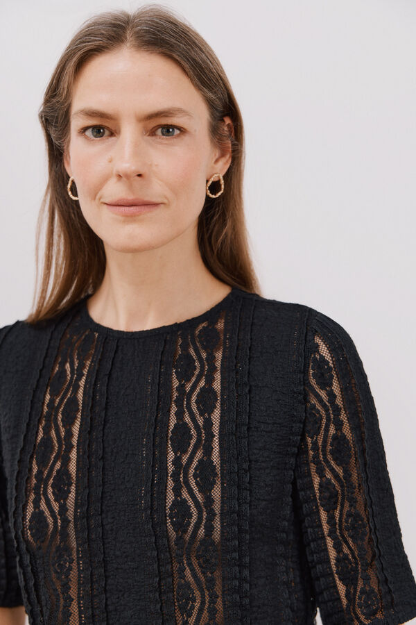 Cortefiel Top encaje Negro