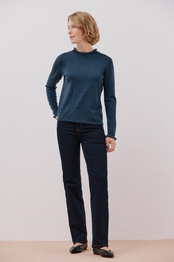 Cortefiel Camisola com gola com folhos Azul