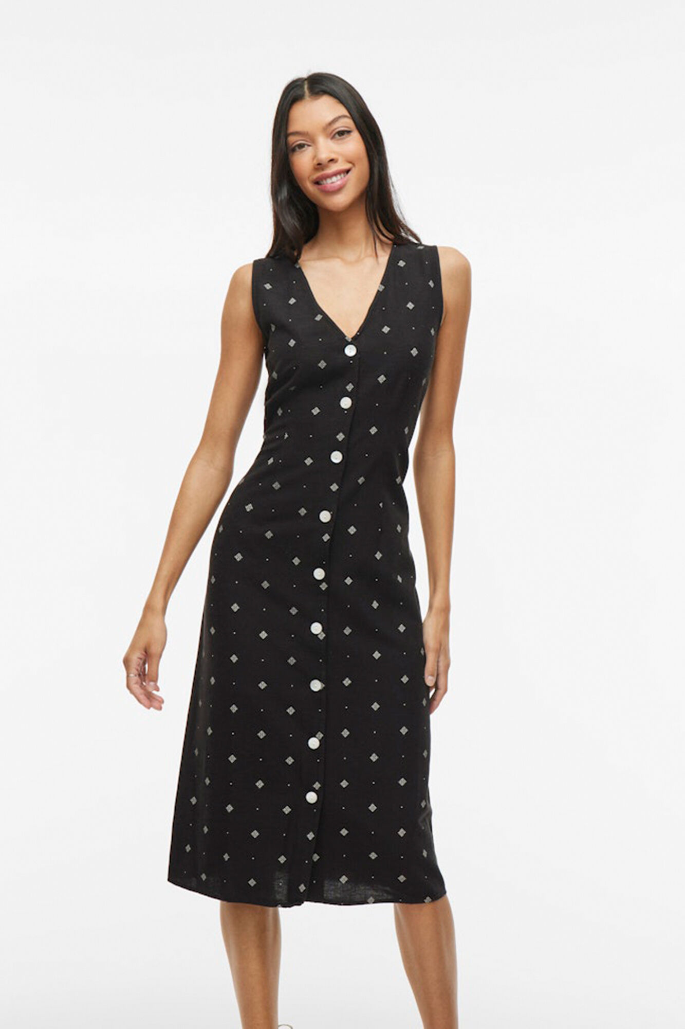 Vila Vestido midi estampagem &eacute;tnica