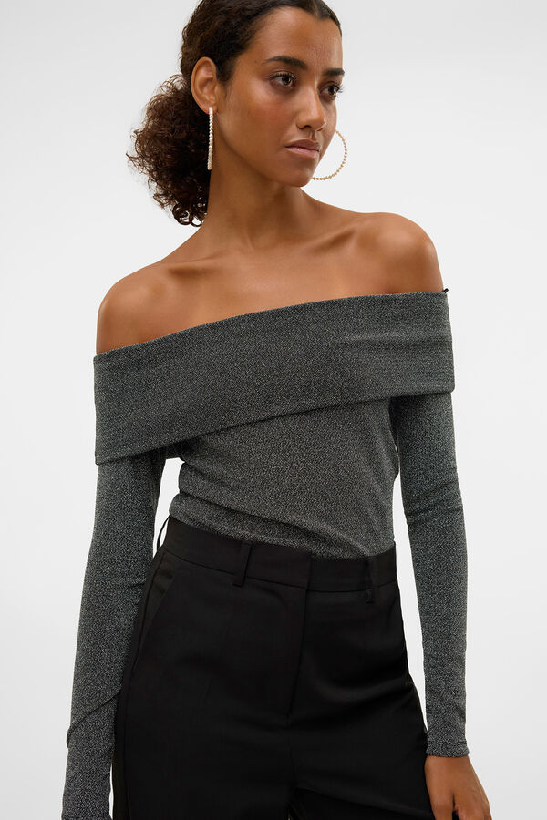 Vero Moda Blusa Lurex Bardot com gola Preto