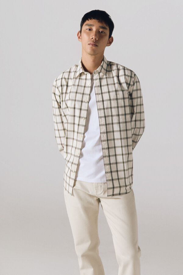 Cortefiel Camisa cuadros popel&iacute;n Marfil