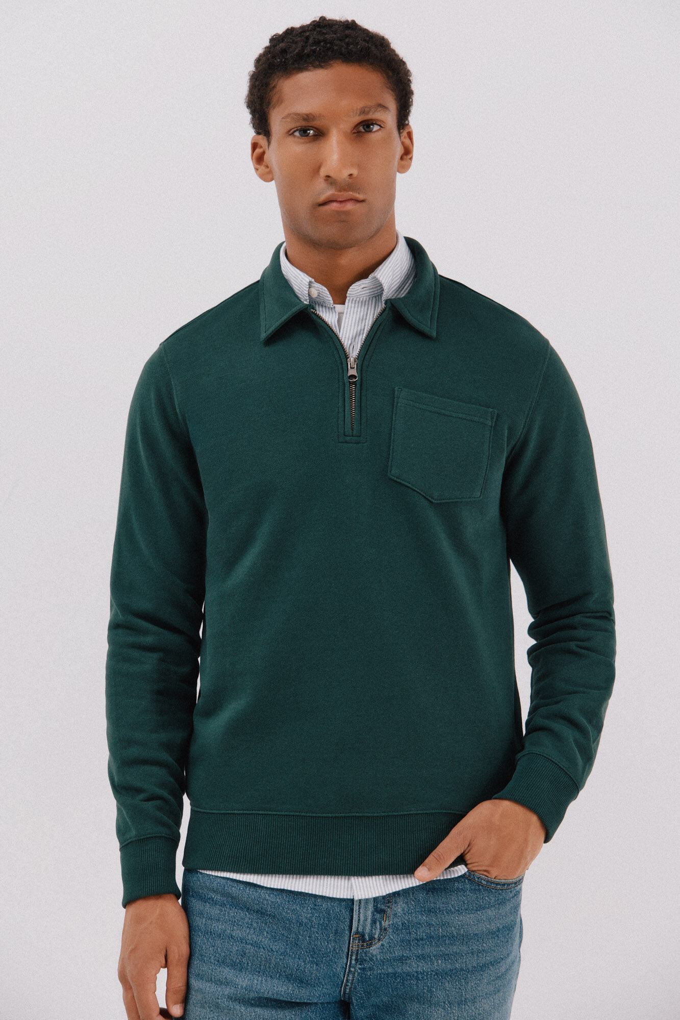 Cortefiel Sudadera cuello polo cremallera