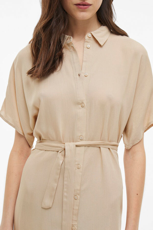 Vila Vestido camisero midi de viscosa y lino Gris