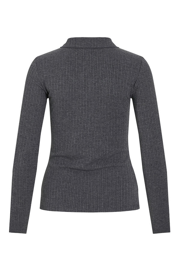 Vila Top de manga larga con cuello polo Gris