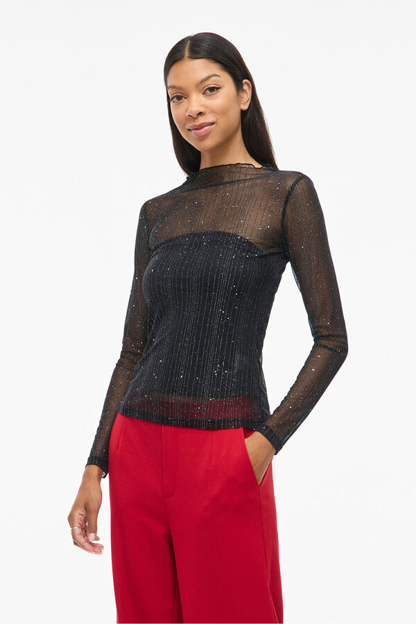 Vila Top transparente con purpurina Negro