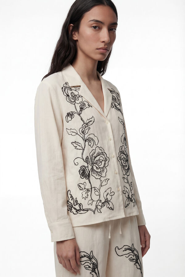 Vero Moda Pantal&oacute;n largo lino estampado Beige