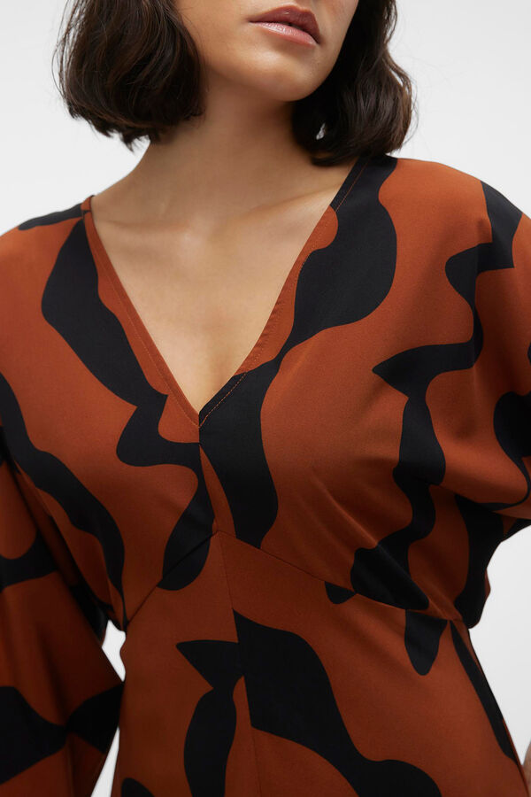 Vero Moda Vestido midi manga 3/4 y cuello pico Negro