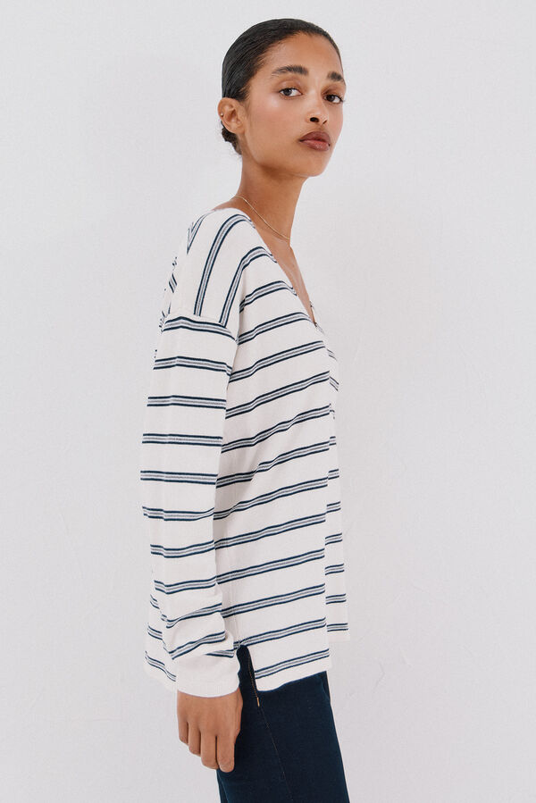 Cortefiel Camisola de malha decote bico Azul