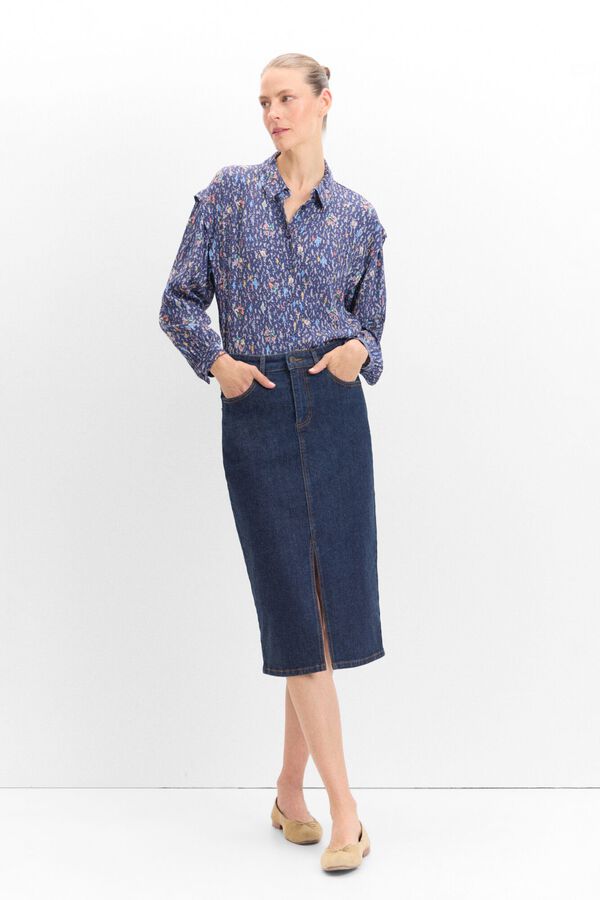 Cortefiel Camisa pliegue estampada Estampado azul