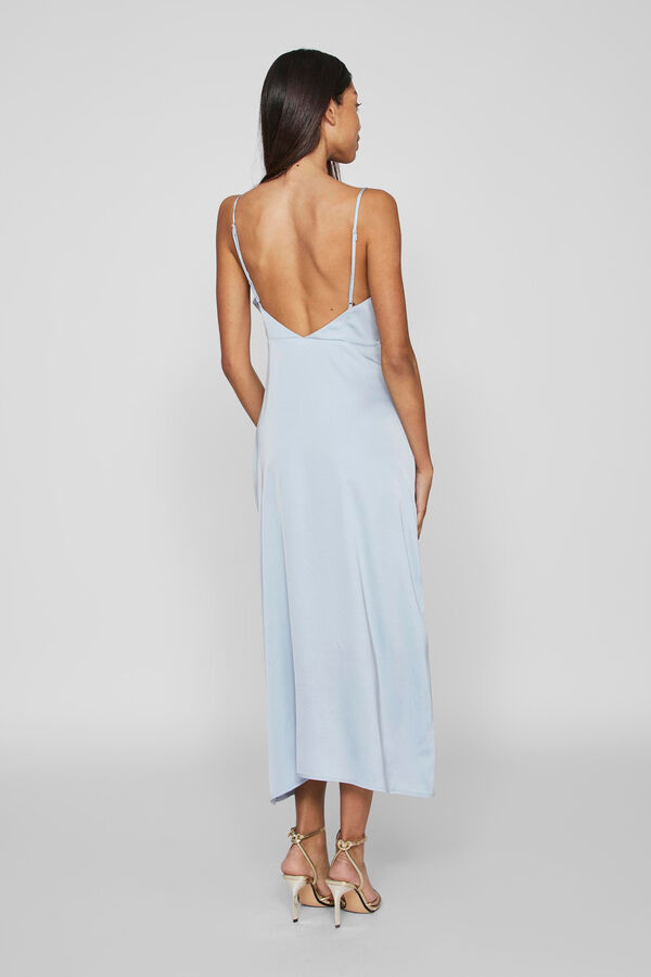 Vila Vestido largo satinado escote drapeado Azul