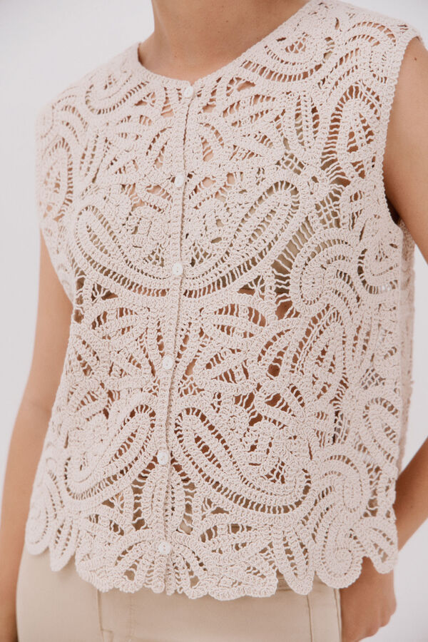 Cortefiel Colete de crochet Ecru