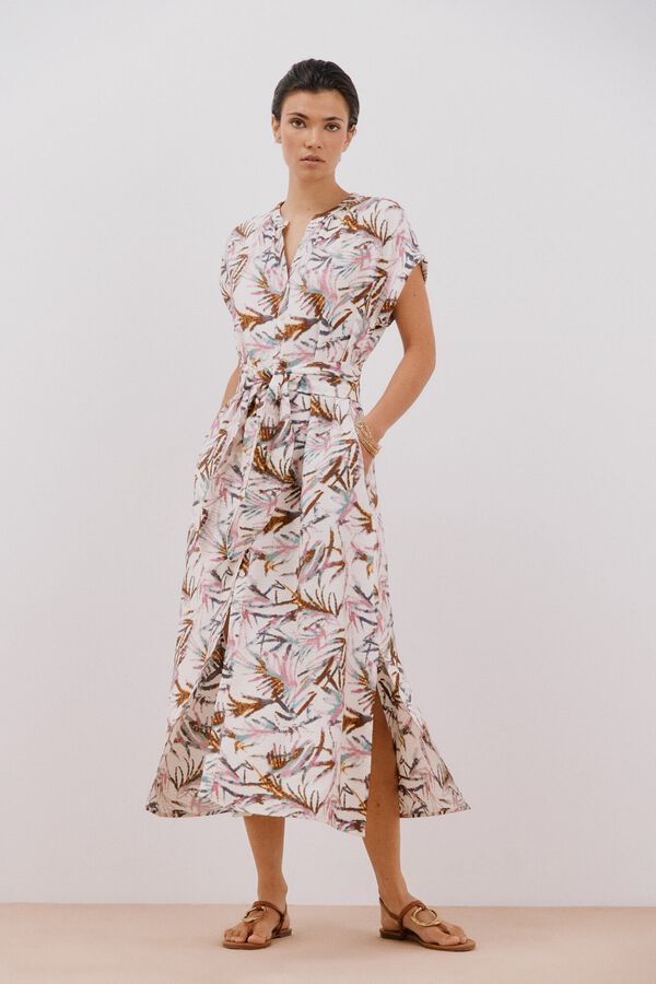 Cortefiel Vestido longo com cinto Impress&atilde;o