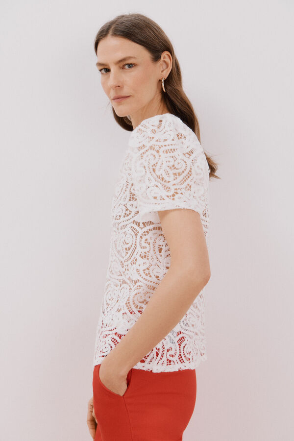 Cortefiel Top guipur Blanco
