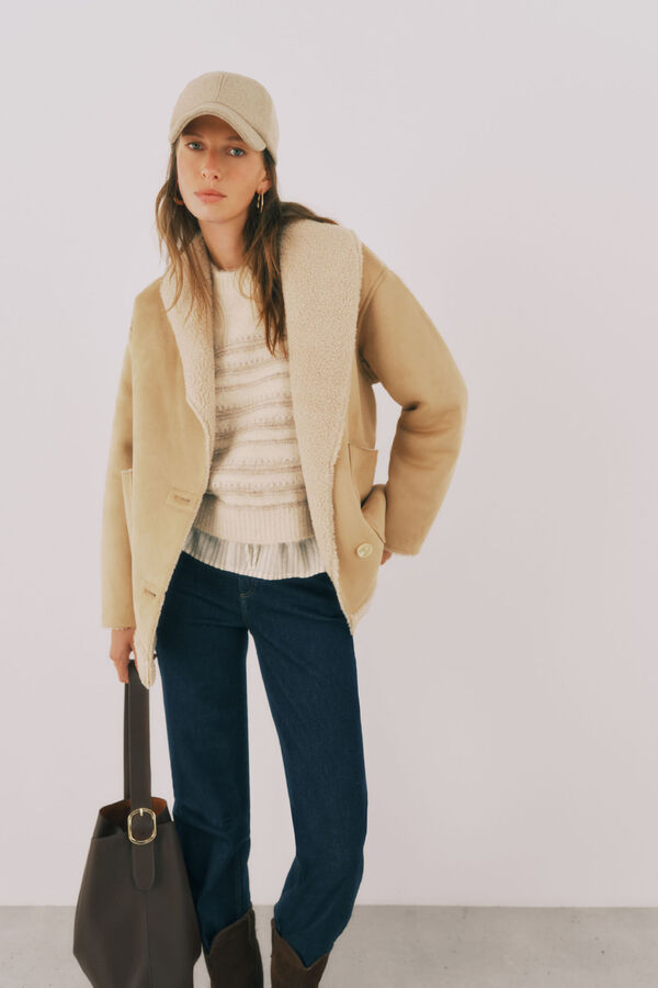 Cortefiel Cazadora efecto doble faz Beige