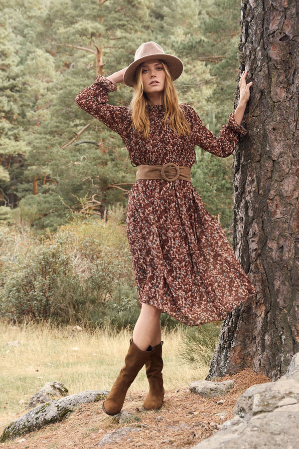 Pol&iacute;n Et Moi Vestido Largo Liruca Estampado marr&oacute;n