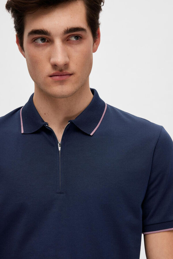 Selected Polo de manga corta con cremallera de algod&oacute;n org&aacute;nico. Azul marino