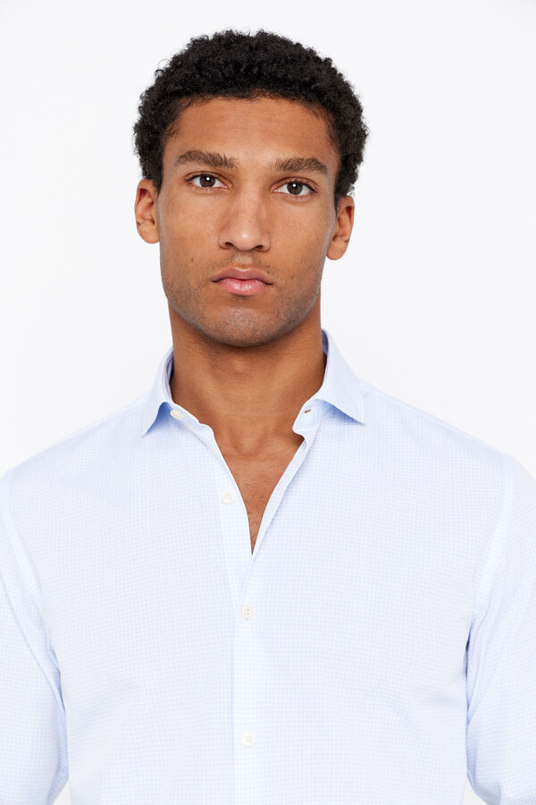 Cortefiel Camisa vestir cuadros slim fit f&aacute;cil plancha Azul